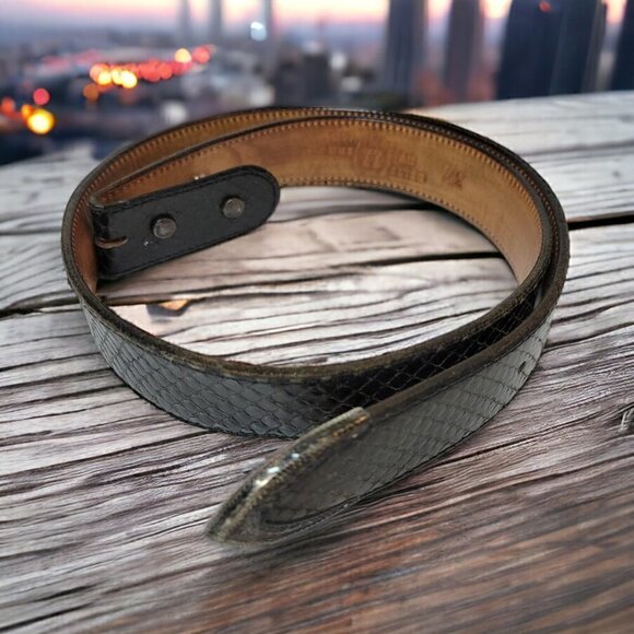 Belts by Herb Black Snakeskin Belt w/ Sterling Silver Overlay – Size 37 - Picture 1 of 7